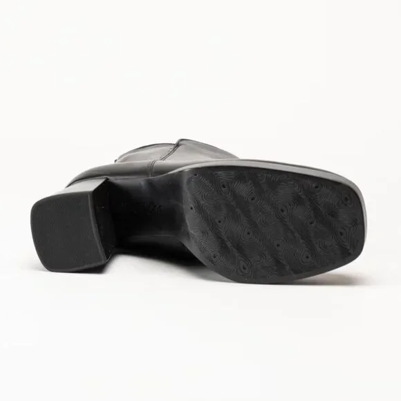 NEW GABOR Black Leather Platform Boots Block Heel Side Zipper Ankle - Size 5.5 - Picture 5 of 16